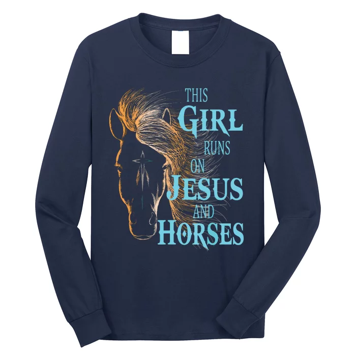 Christian THIS GIRL RUNS ON JESUS HORSES Equestrian Rider Long Sleeve Shirt