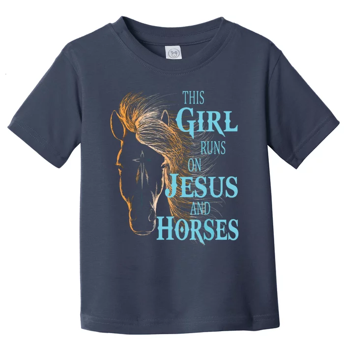 Christian THIS GIRL RUNS ON JESUS HORSES Equestrian Rider Toddler T-Shirt