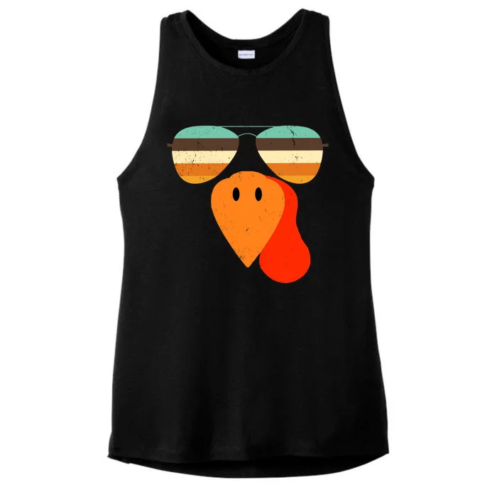 Cool Turkey Gobble Face Shades Funny Thanksgiving Ladies Tri-Blend Wicking Tank