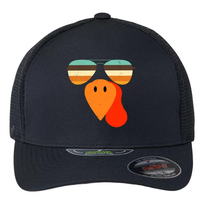 Cool Turkey Gobble Face Shades Funny Thanksgiving Flexfit Unipanel Trucker Cap