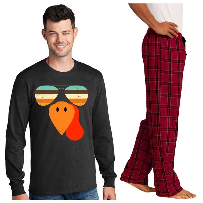 Cool Turkey Gobble Face Shades Funny Thanksgiving Long Sleeve Pajama Set