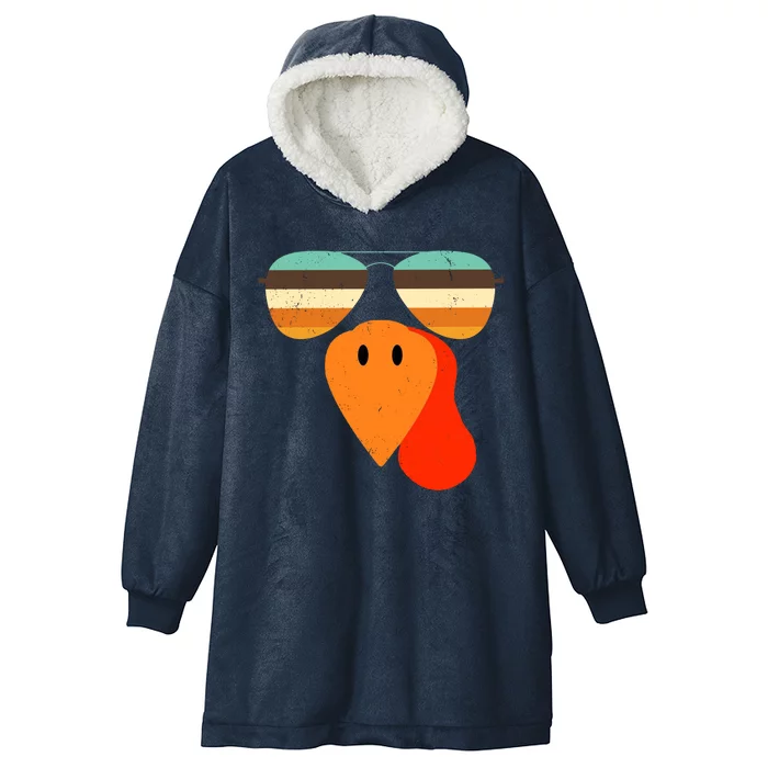 Cool Turkey Gobble Face Shades Funny Thanksgiving Hooded Wearable Blanket