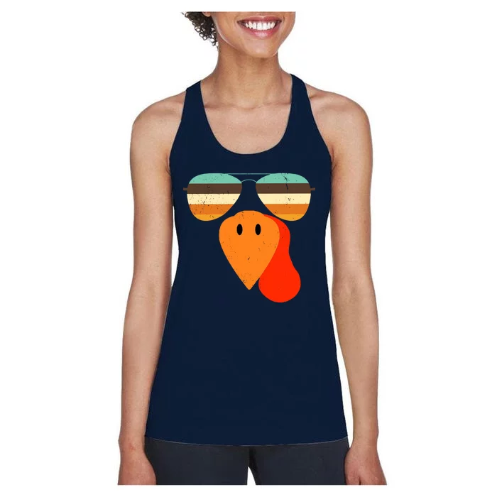 Cool Turkey Gobble Face Shades Funny Thanksgiving Women's Racerback Tank