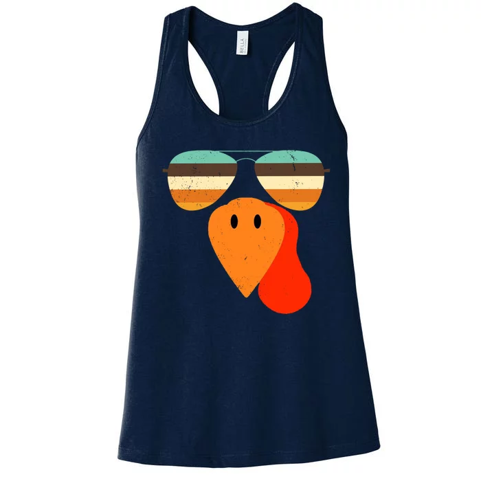 Cool Turkey Gobble Face Shades Funny Thanksgiving Women's Racerback Tank