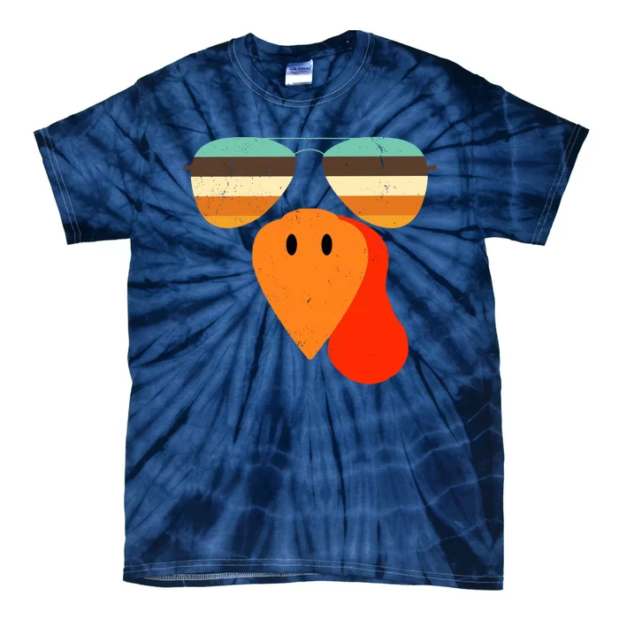 Cool Turkey Gobble Face Shades Funny Thanksgiving Tie-Dye T-Shirt