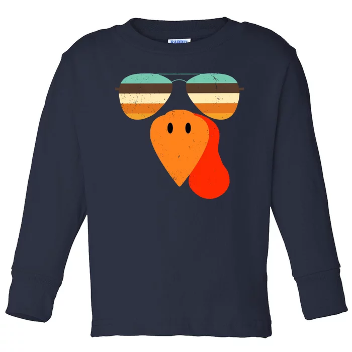 Cool Turkey Gobble Face Shades Funny Thanksgiving Toddler Long Sleeve Shirt