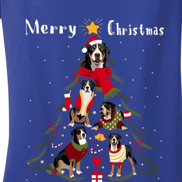 Christmas Tree Greater Swiss Mountain Dog Lover Xmas Gift Women's V-Neck T-Shirt