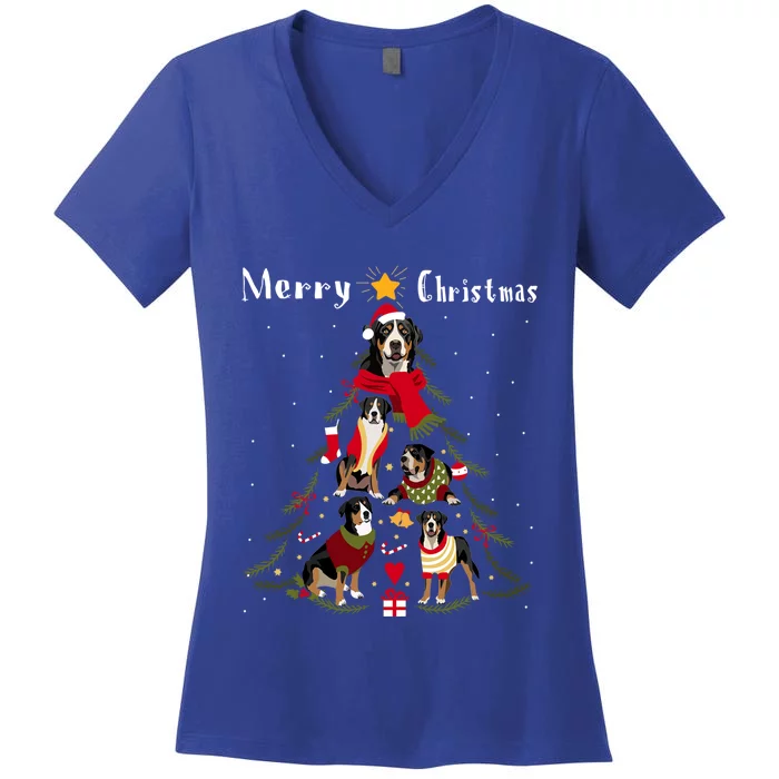 Christmas Tree Greater Swiss Mountain Dog Lover Xmas Gift Women's V-Neck T-Shirt