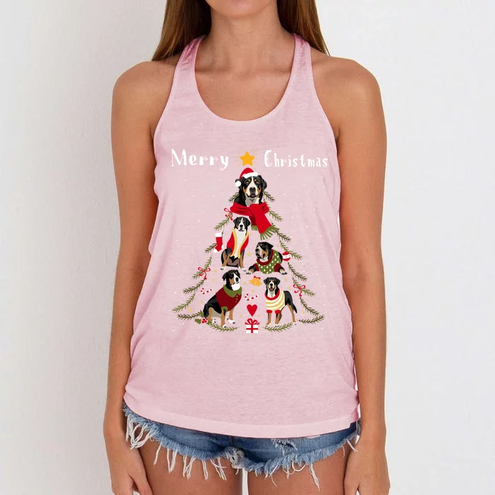 Christmas Tree Greater Swiss Mountain Dog Lover Xmas Gift Women's Knotted Racerback Tank