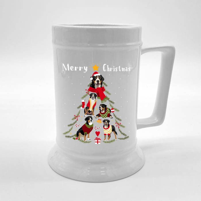 Christmas Tree Greater Swiss Mountain Dog Lover Xmas Gift Front & Back Beer Stein