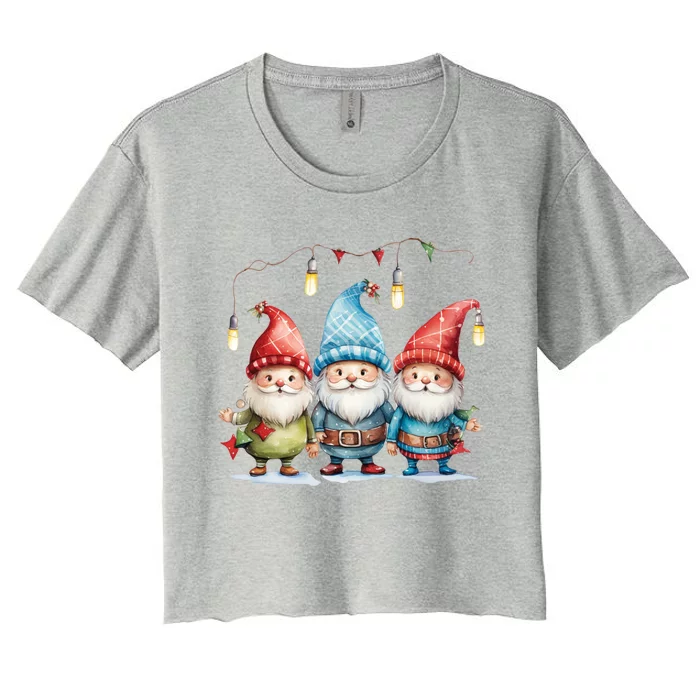 Christmas Three Gnomies Matching Pajamas Xmas Gnomies Lover Great Gift Women's Crop Top Tee