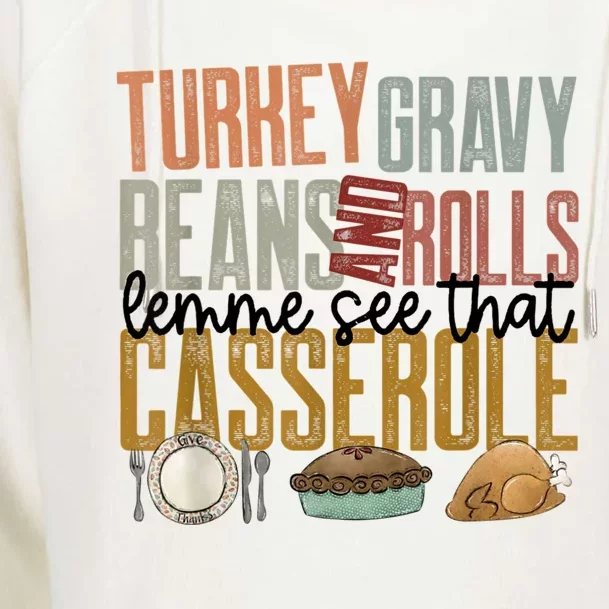 Cute Turkey Gravy Beans And Rolls Let Me See That Casserole Womens Funnel Neck Pullover Hood