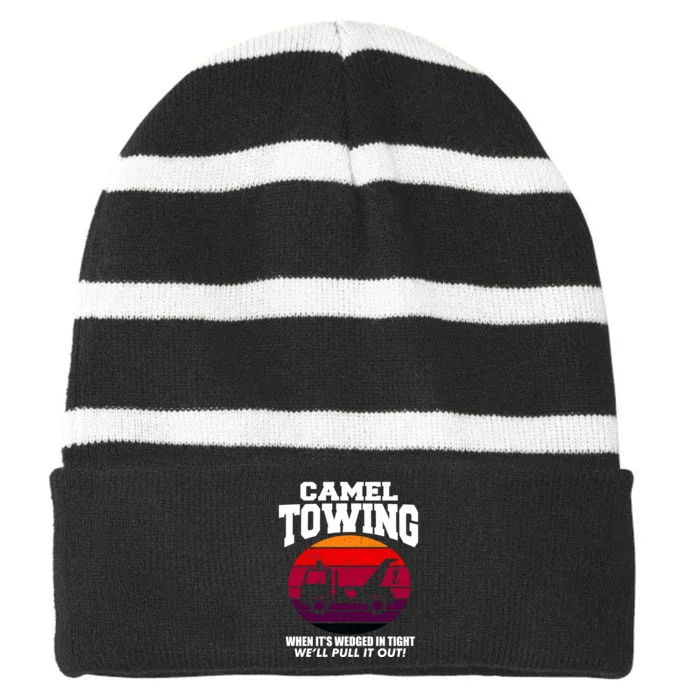 Camel Towing Gift Funny Retro Camel Towing Funny Halloween Gift Striped Beanie with Solid Band