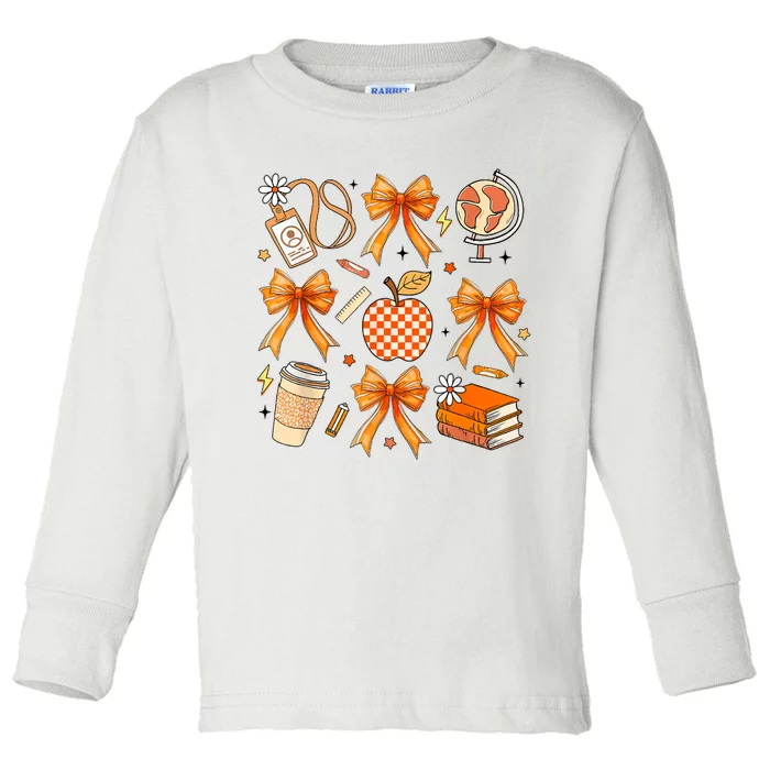 Coquette Teacher Game Day Fall Autumn Book Coffee Toddler Long Sleeve Shirt