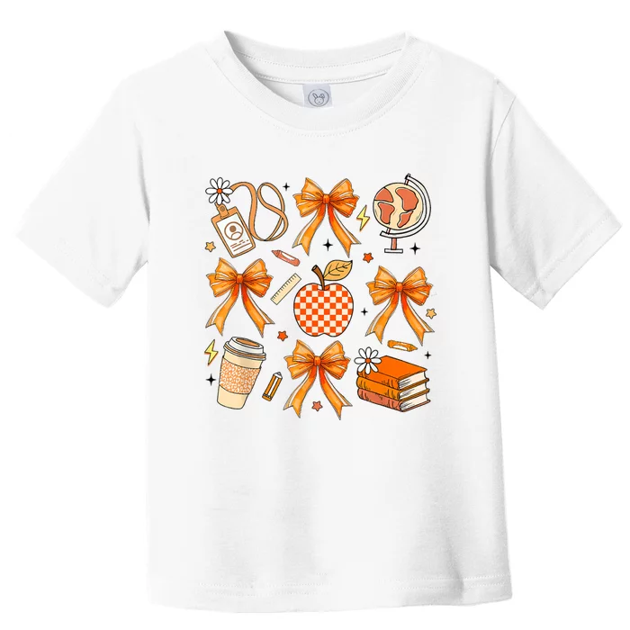 Coquette Teacher Game Day Fall Autumn Book Coffee Toddler T-Shirt