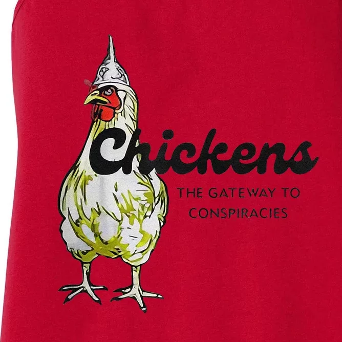 Chicken The Gateway To Conspiracies Saying Women's Racerback Tank