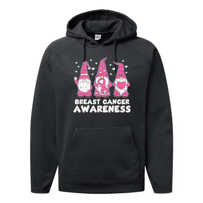 Cute Three Gnomes Pink Ribbon Breast Cancer Awareness Performance Fleece Hoodie