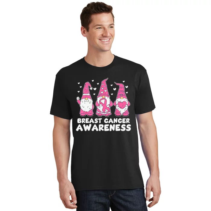 Cute Three Gnomes Pink Ribbon Breast Cancer Awareness T-Shirt