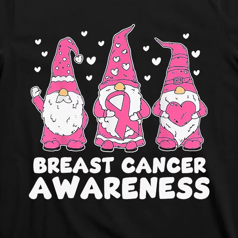 Cute Three Gnomes Pink Ribbon Breast Cancer Awareness T-Shirt