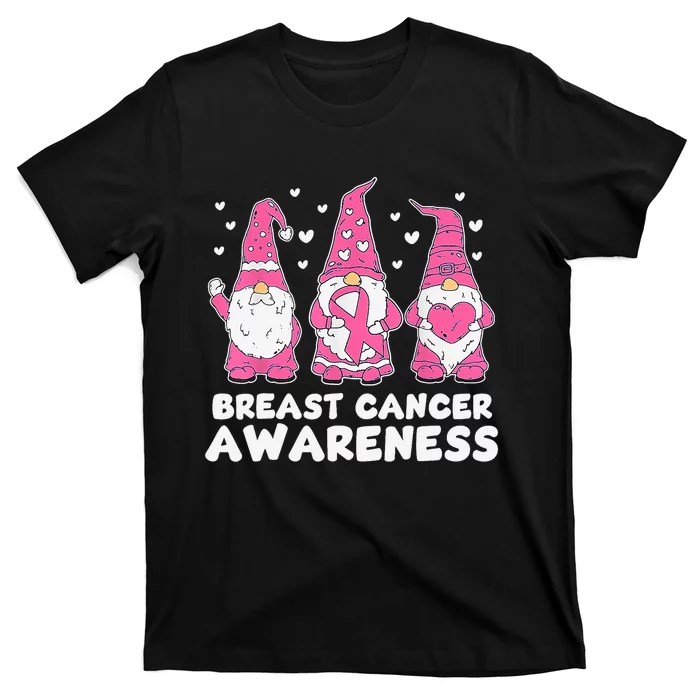 Cute Three Gnomes Pink Ribbon Breast Cancer Awareness T-Shirt