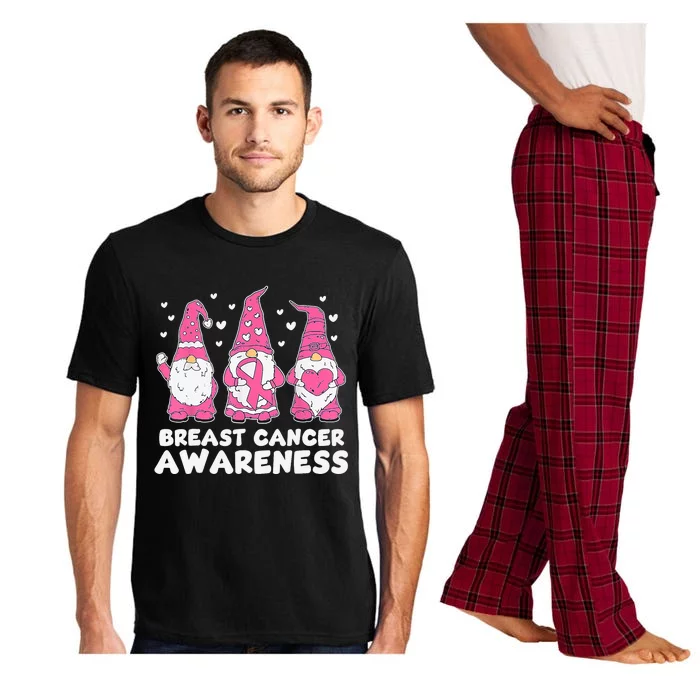 Cute Three Gnomes Pink Ribbon Breast Cancer Awareness Pajama Set