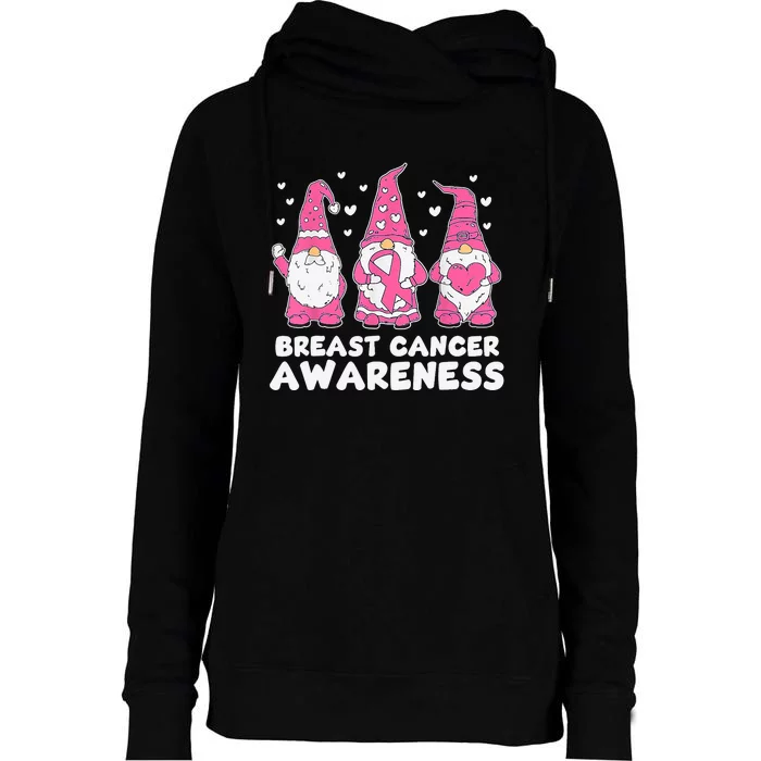 Cute Three Gnomes Pink Ribbon Breast Cancer Awareness Womens Funnel Neck Pullover Hood