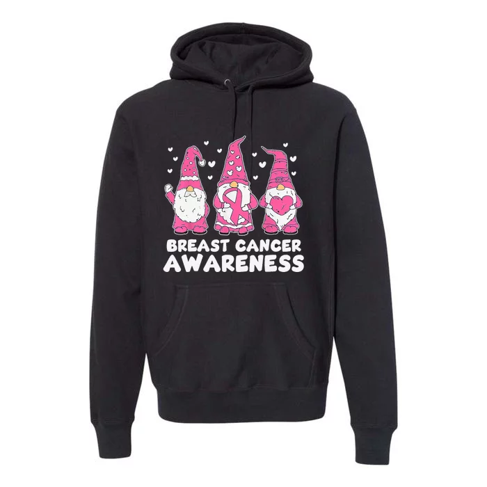 Cute Three Gnomes Pink Ribbon Breast Cancer Awareness Premium Hoodie