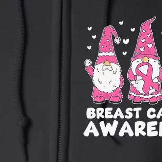 Cute Three Gnomes Pink Ribbon Breast Cancer Awareness Full Zip Hoodie