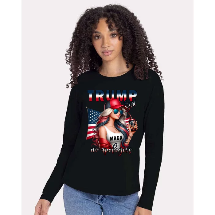 Cool Trump Girl No Apologies Maga 2024 Womens Cotton Relaxed Long Sleeve T-Shirt