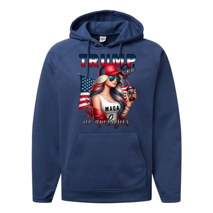 Cool Trump Girl No Apologies Maga 2024 Performance Fleece Hoodie