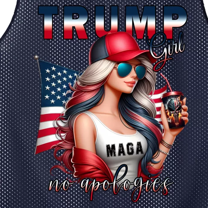 Cool Trump Girl No Apologies Maga 2024 Mesh Reversible Basketball Jersey Tank