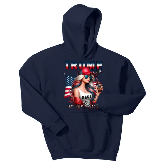 Cool Trump Girl No Apologies Maga 2024 Kids Hoodie