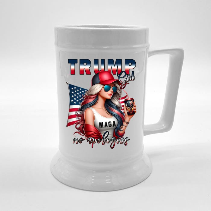 Cool Trump Girl No Apologies Maga 2024 Front & Back Beer Stein