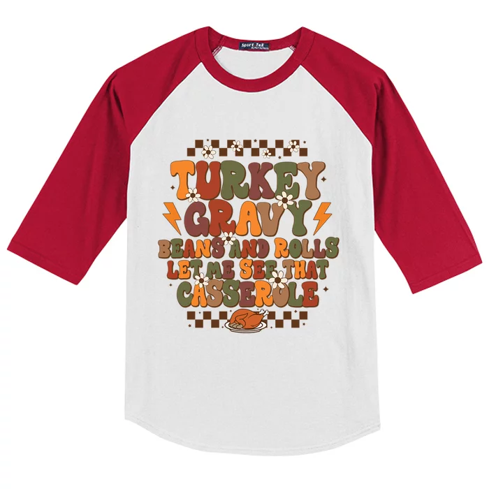 Cute Turkey Gravy Beans And Rolls Let Me See That Casserole Gift Kids Colorblock Raglan Jersey