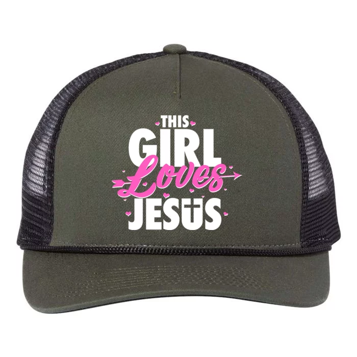 Cute This Girl Loves Jesus Retro Rope Trucker Hat Cap