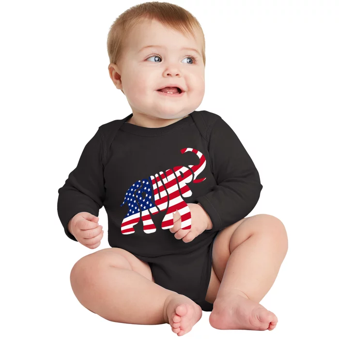 Cute Trump Gift Proud American Flag Elephant Baby Long Sleeve Bodysuit