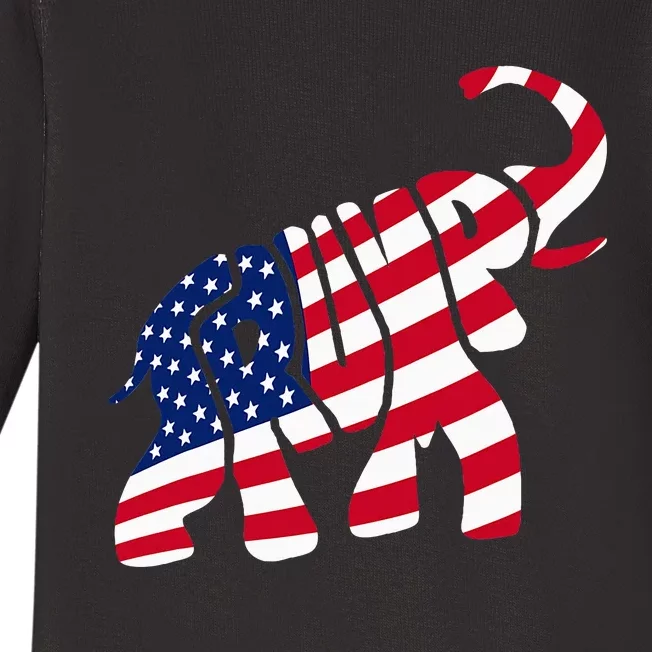 Cute Trump Gift Proud American Flag Elephant Baby Long Sleeve Bodysuit