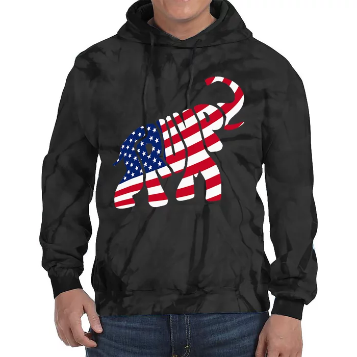 Cute Trump Gift Proud American Flag Elephant Tie Dye Hoodie