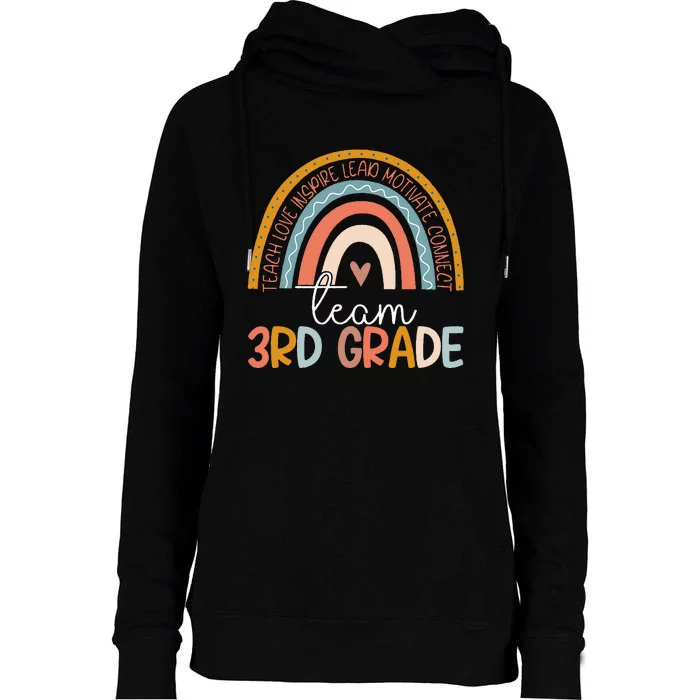 Cute Third Grade Teacher Boho Rainbow Team 3rd Grade Womens Funnel Neck Pullover Hood