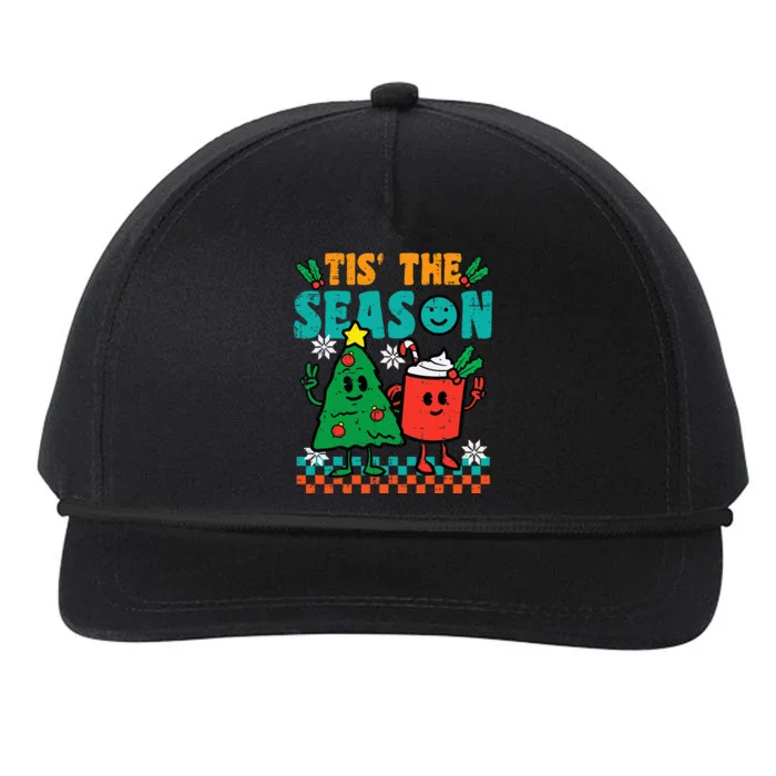 Christmas Tree Hot Cocoa Tis The Season Retro Groovy Xmas Snapback Five-Panel Rope Hat