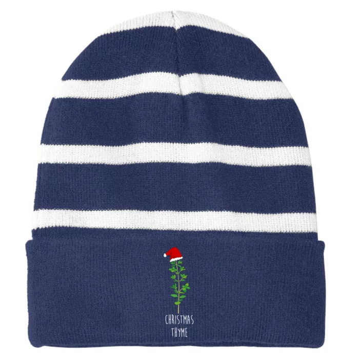 Christmas Thyme Holiday Striped Beanie with Solid Band