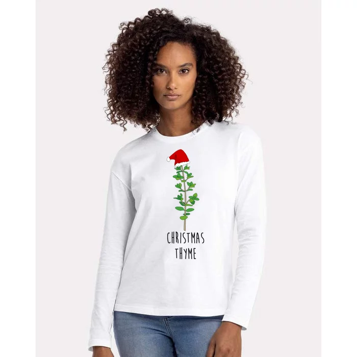 Christmas Thyme Holiday Womens Cotton Relaxed Long Sleeve T-Shirt