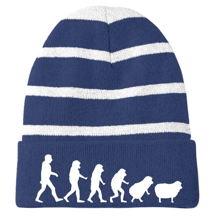 Conspiracy Theorist Human Evolution Wake Up Sheeple Sheep Striped Beanie with Solid Band