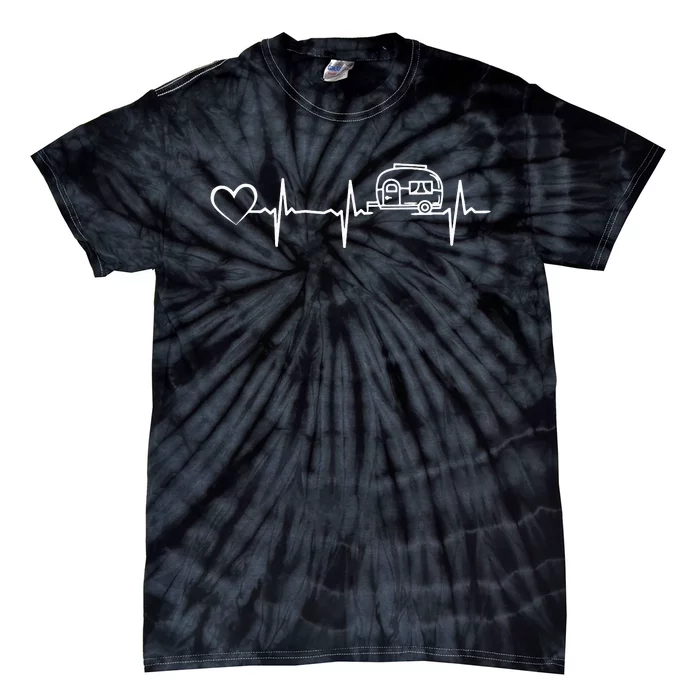 Camping Trailer Heartbeat Heart Motorhome Heartbeat Tie-Dye T-Shirt