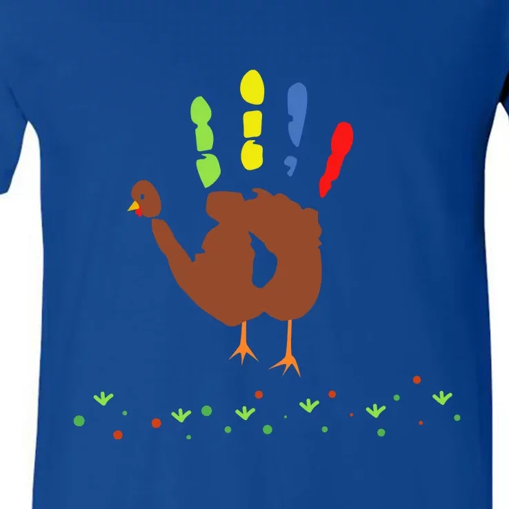 Cutest Turkey Handprint Thanksgiving V-Neck T-Shirt