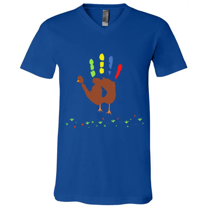 Cutest Turkey Handprint Thanksgiving V-Neck T-Shirt