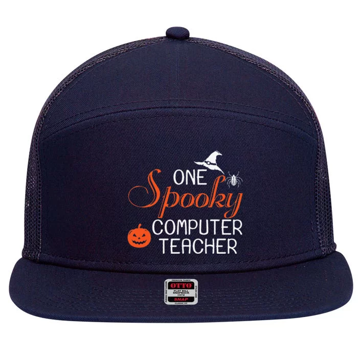 Computer Teacher Halloween Funny Spooky Gift 7 Panel Mesh Trucker Snapback Hat