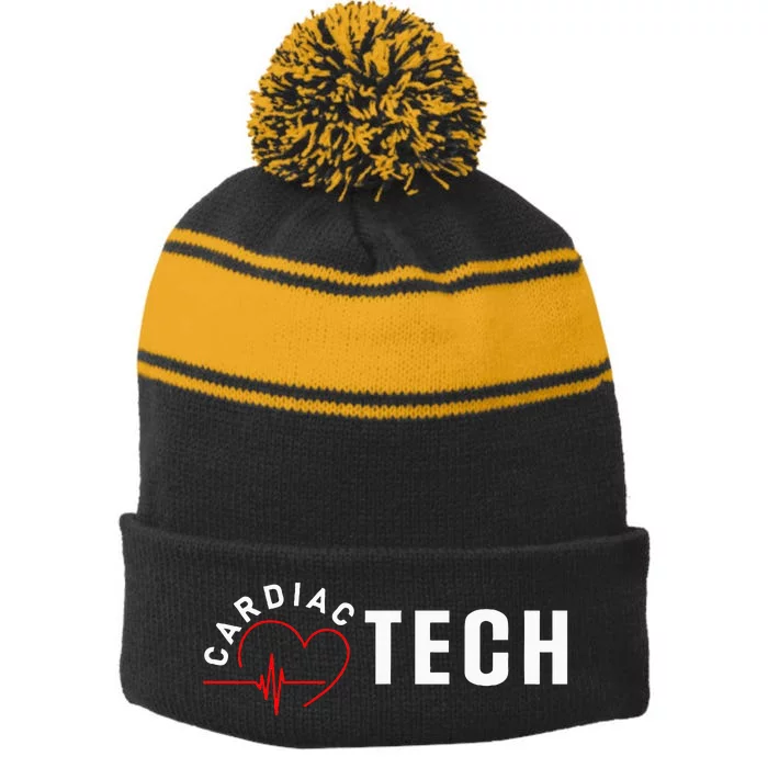 Cardiac Tech Heart Stripe Pom Pom Beanie