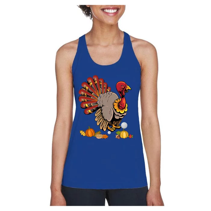 Cute Turkey Hockey Player Turkey's Day Happy Thanksgiving Gift Women's Racerback Tank