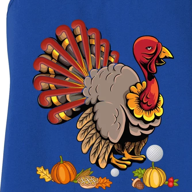 Cute Turkey Hockey Player Turkey's Day Happy Thanksgiving Gift Women's Racerback Tank